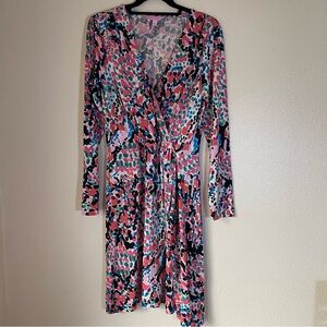Lily Pulitzer Midi Wrap Dress, Large, Silk Cotton Blend